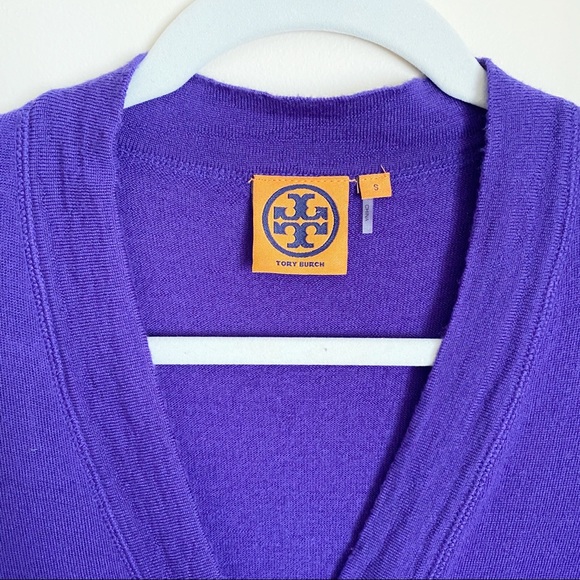 Tory Burch Simone Cardigan Long Sleeve Purple Small - Picture 2 of 6